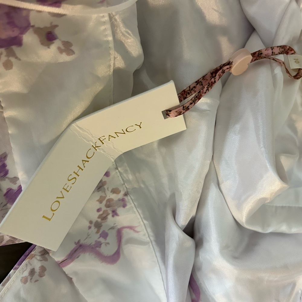 LoveShackFancy Floral Mini Dress SZ 10 White Purple Romantic A-Line Designer - Picture 10 of 12